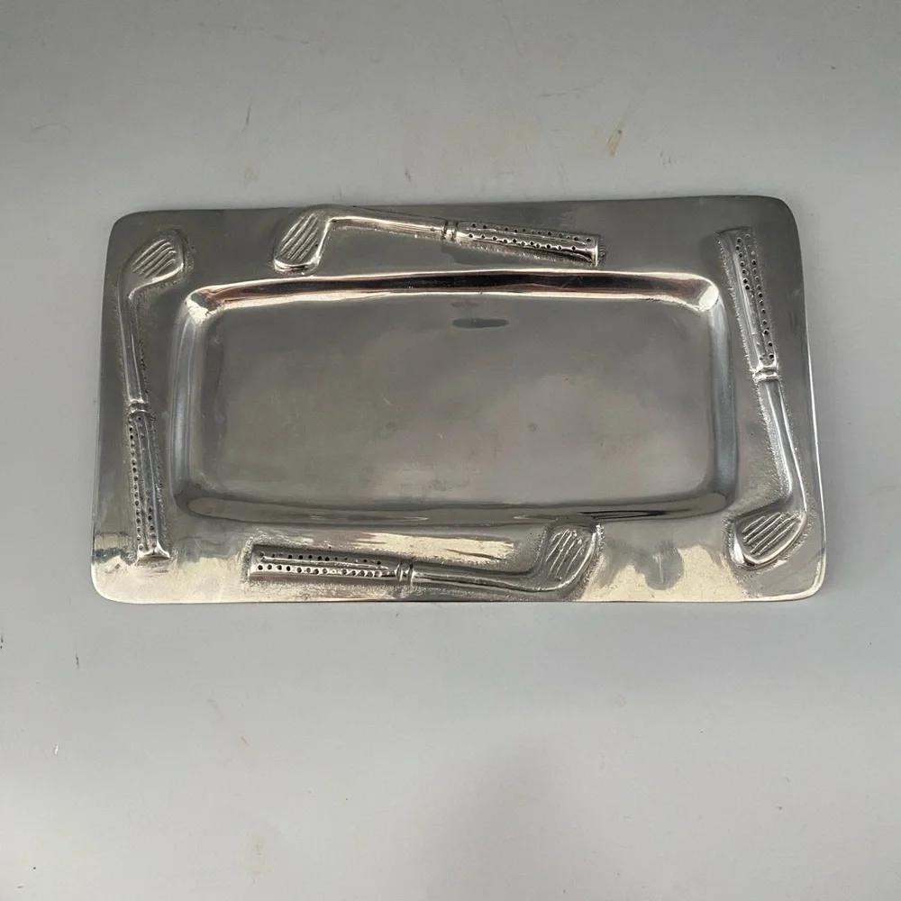 Polished Pewter Rectangular Trinket Dish Golf Theme